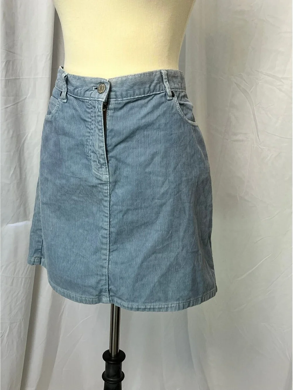 Vintage J.Crew Light Blue Corduroy A-Line Mini Skirt 5-Pocket Made in Macau